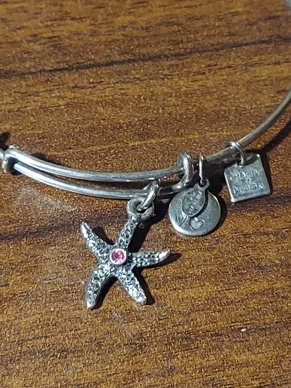Alex and Ani Starfish Silver Bangle Bracelet Pink Crystal Accent